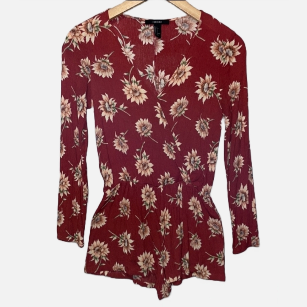 Forever 21 Long Sleeve Floral Romper Small